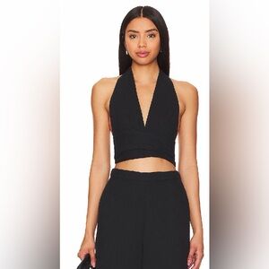 NWT LSPACE Santos Black Halter Crop Top